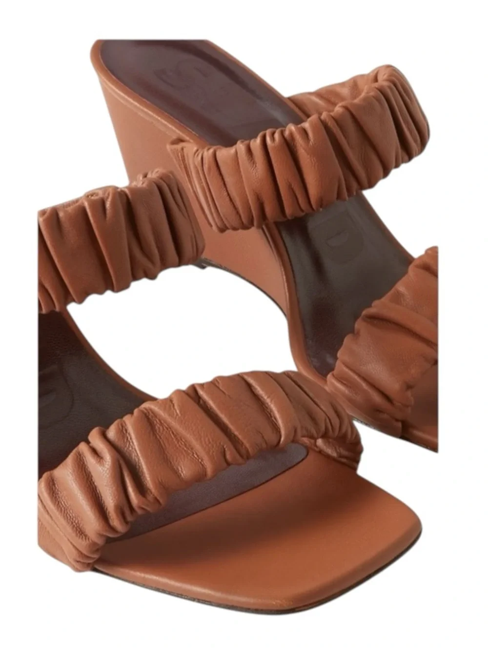 Staud 𒀭 Frankie Ruched 2 Strap Wedge Heel Sandals 𒀭Brown Leather 𒀭36 5.5M 6M